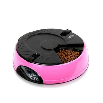 High quality pet automatic feeding machine with 6 trays, digital display, speaker, and easy-to-clean ABS design.