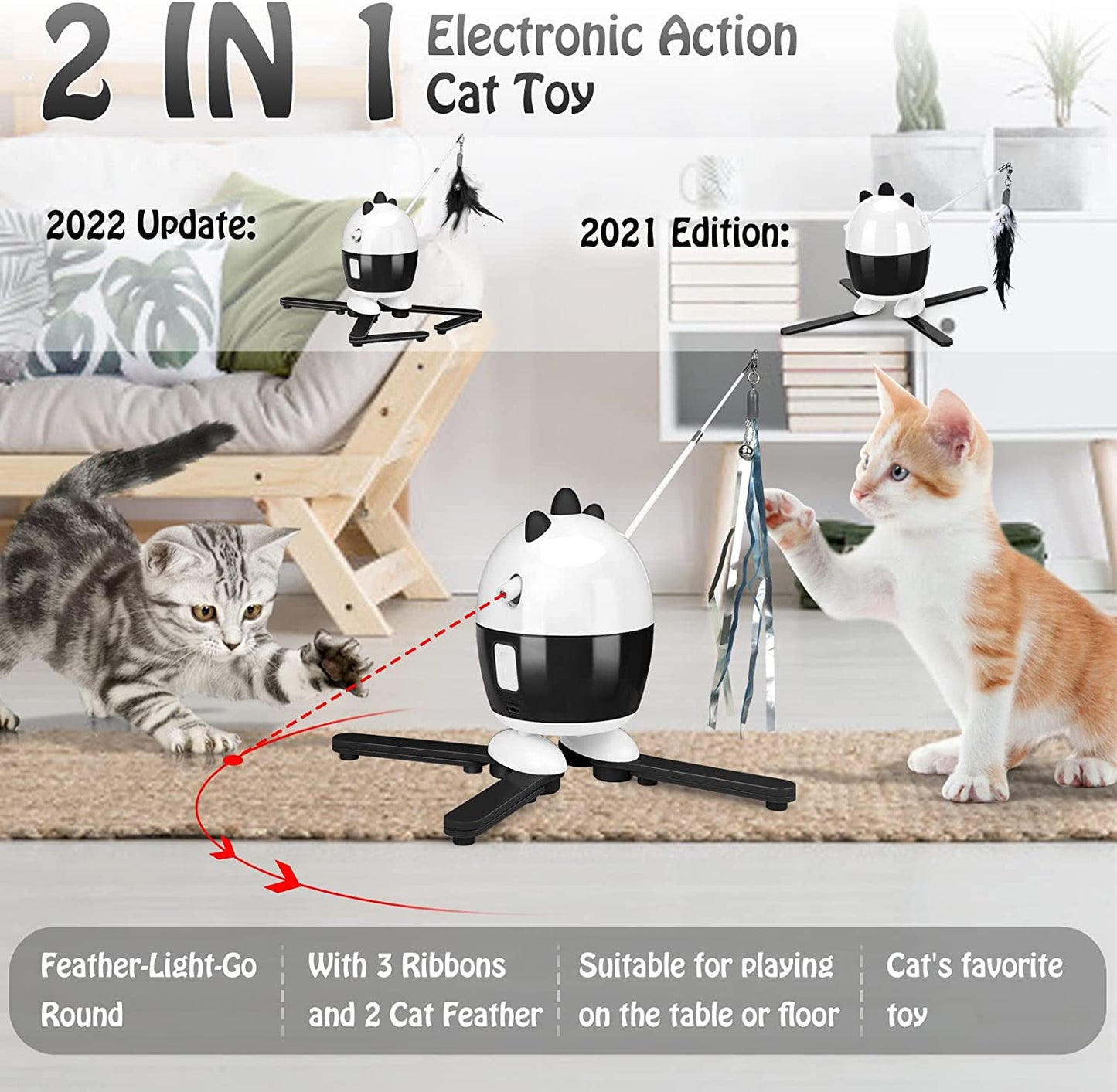 Cat Toys Interactive, Cat Light Toy and Cat Feather Toys 2 in 1, Recharge Cat Exercise Toys for Indoor Cats Automatic Cat Toys Interactive for Kitten