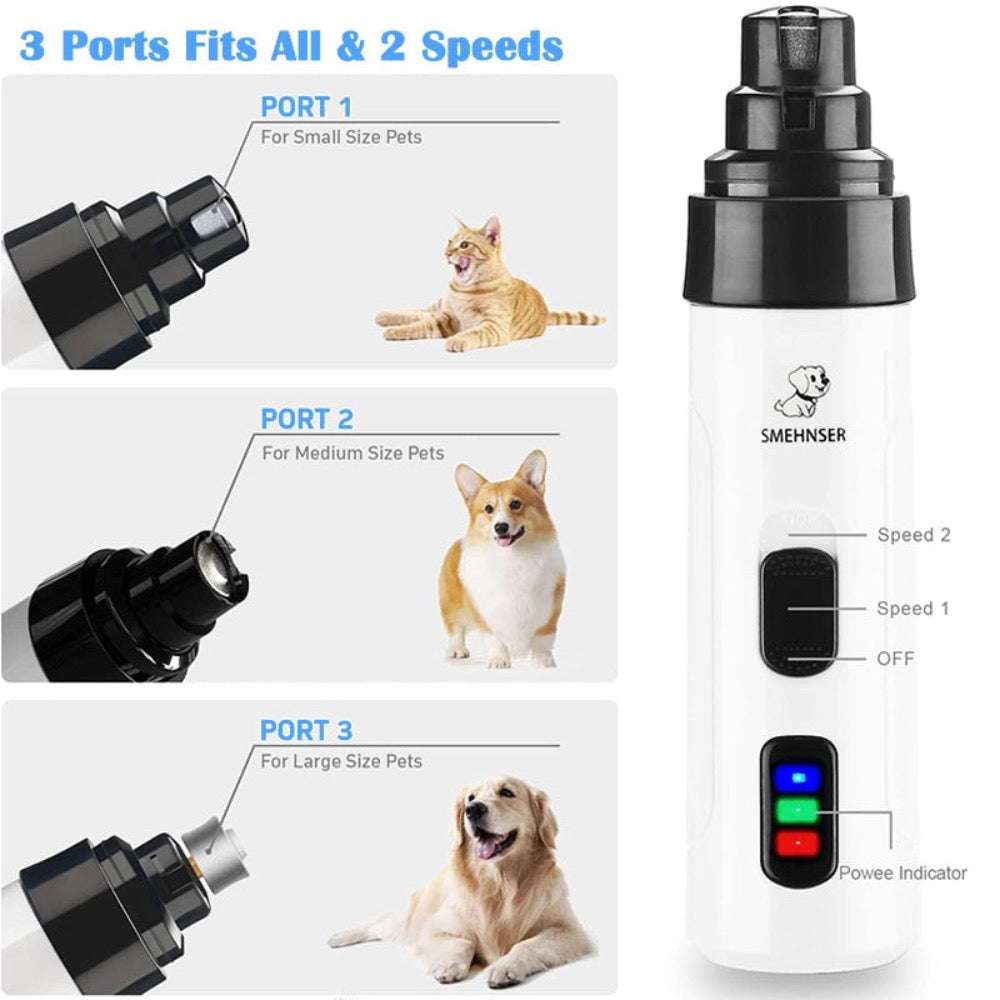 Cordless pet nail trimmers with rechargeable battery, two speeds, quiet motor, and ergonomic design for easy grooming