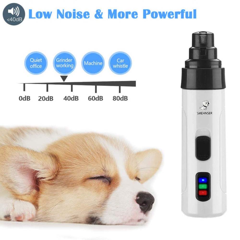Cordless pet nail trimmer with rechargeable battery and ergonomic design