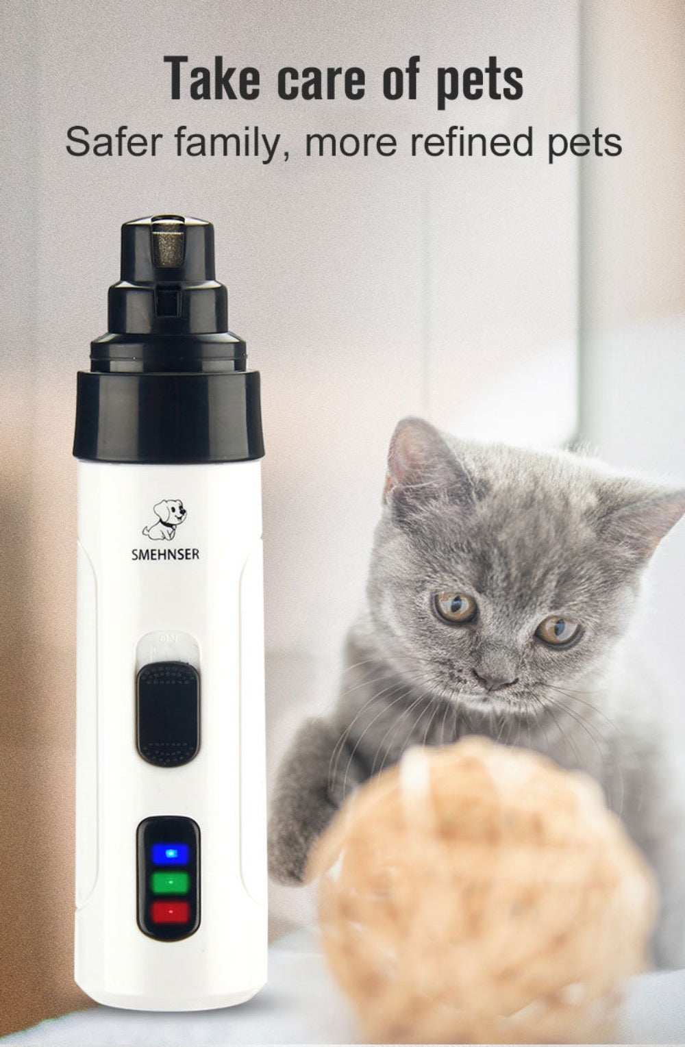 Cordless pet nail trimmers with rechargeable battery, two speeds, quiet motor, and ergonomic design