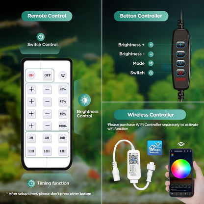 LED Aquarium Light, Planted Tank Light 4 Channels Remote Control 6500K Aquarium LED Light for Freshwater Fish Tank Refugium with Gooseneck (F20 18W Freshwater)
