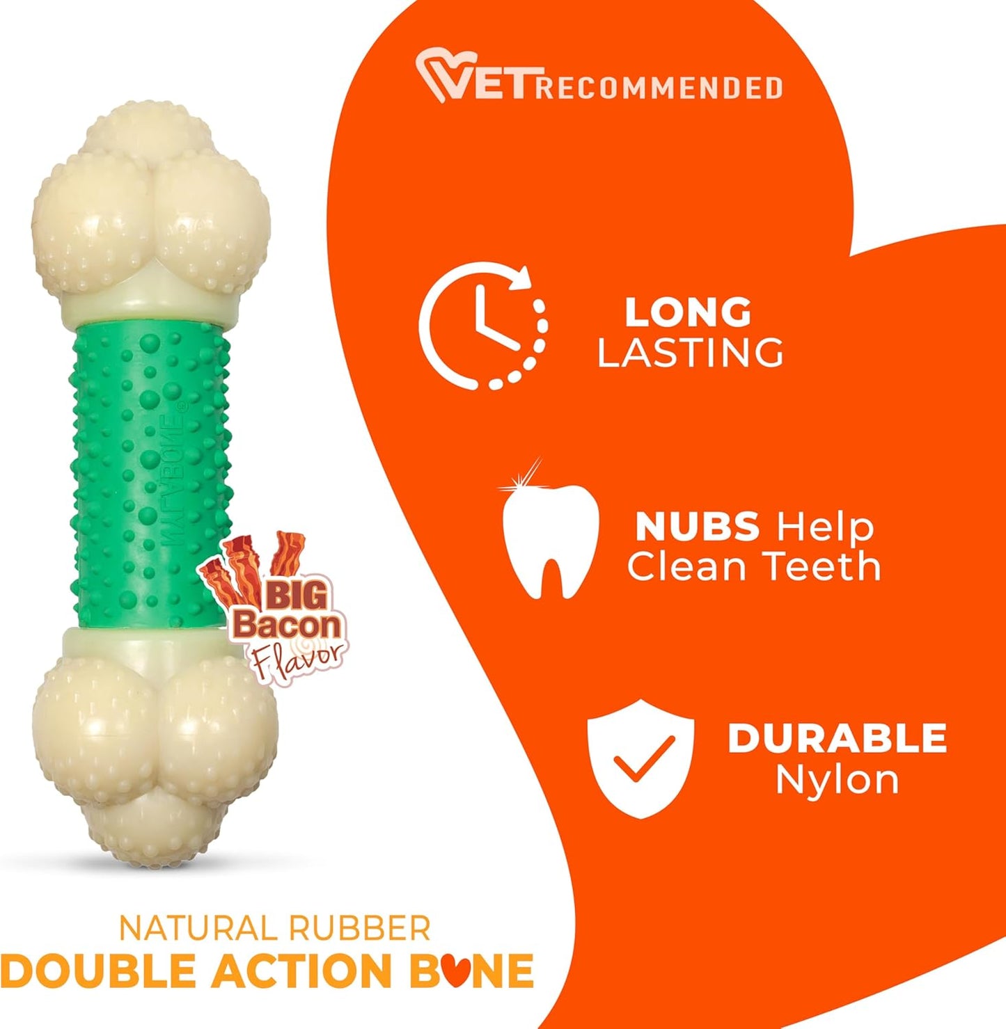 Double Action Power Chew Durable Dog Toy Bacon X-Large/Souper (1 Count)