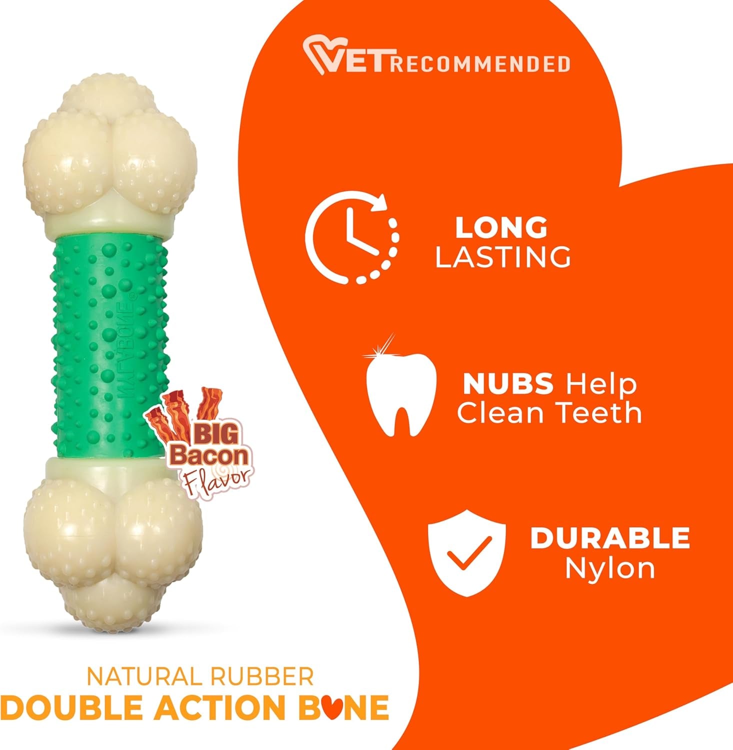 Double Action Power Chew Durable Dog Toy Bacon X-Large/Souper (1 Count)