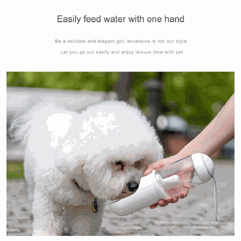 Portable outdoor travel pet water dispenser for dogs and cats with 330ml capacity