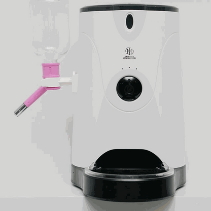 WiFi pet feeder with camera, microphone, and water attachment for remote feeding and monitoring