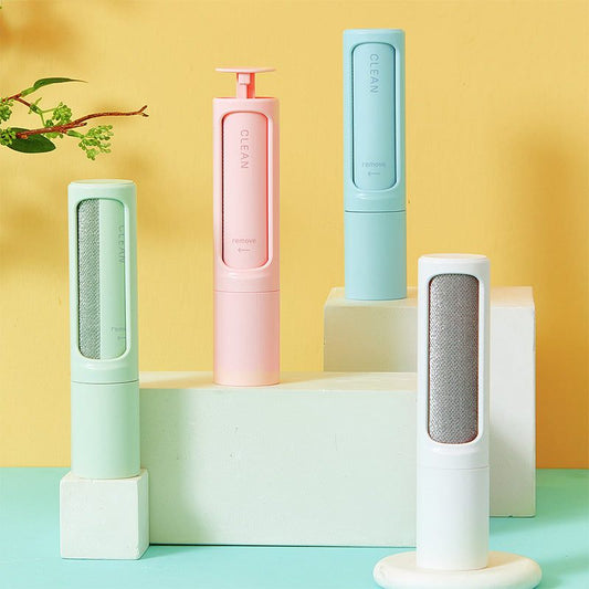 Portable reusable 2-in-1 pet hair remover brush with self-cleaning lint roller
